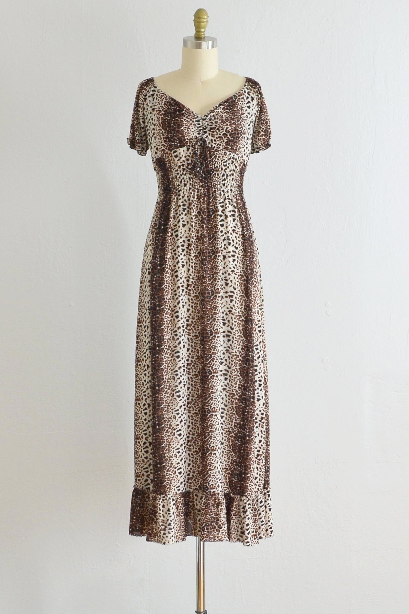 70s Leopard Print Smocked Dress - Pickled Vintage