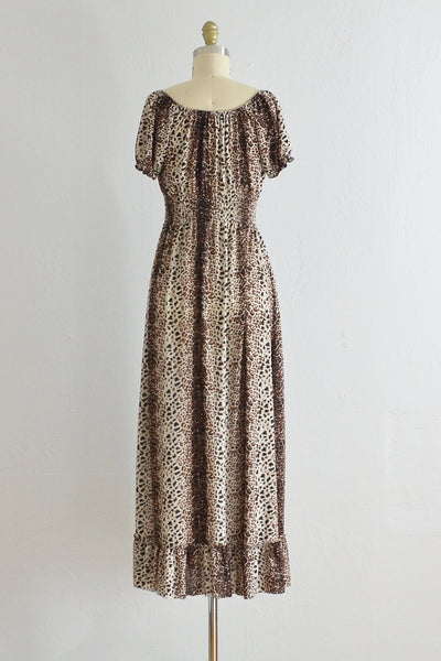 70s Leopard Print Smocked Dress - Pickled Vintage