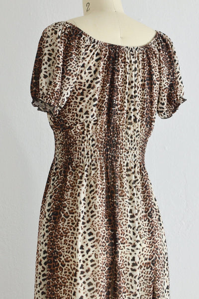 70s Leopard Print Smocked Dress - Pickled Vintage