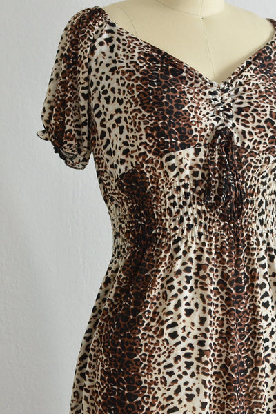 70s Leopard Print Smocked Dress - Pickled Vintage