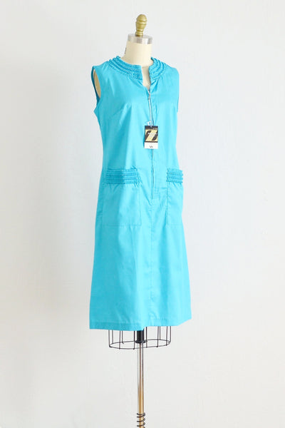 50s Blue Ruffled Housedress - Pickled Vintage