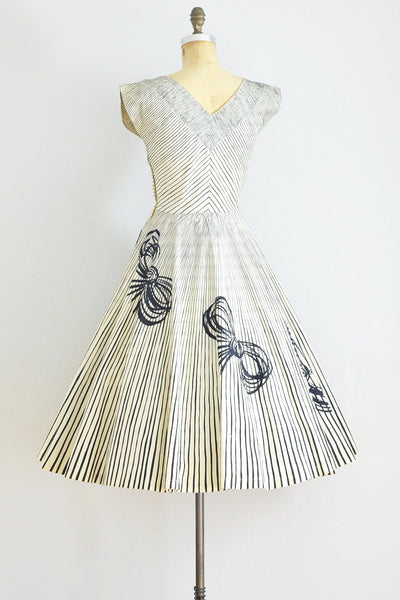 50s Ribbon Print Dress - Pickled Vintage