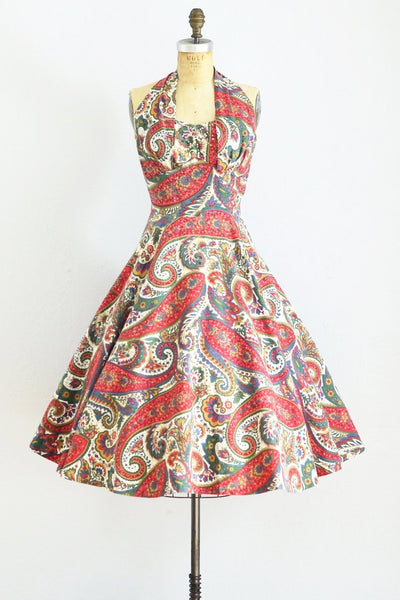 Paisley Print Halter Dress - Pickled Vintage