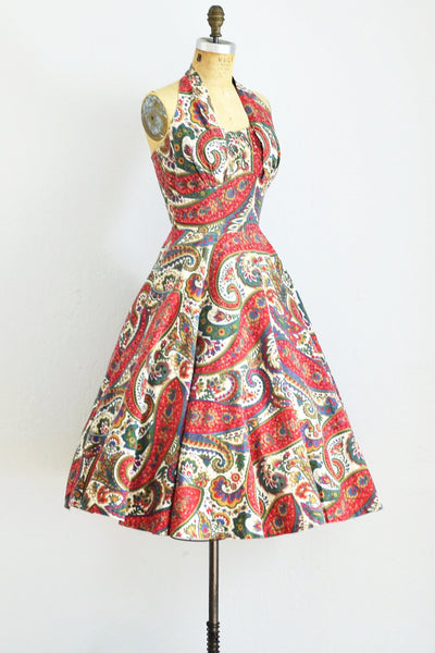 Paisley Print Halter Dress - Pickled Vintage