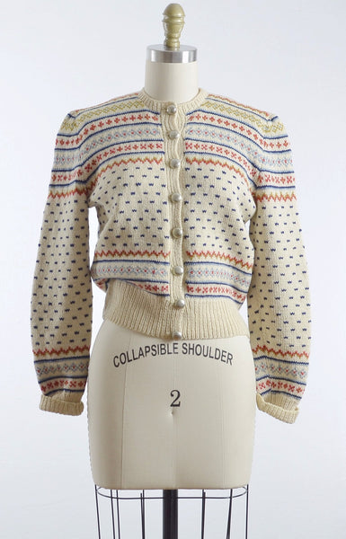 Vintage 1950s Nordic Fair Isle Sweater Cardigan - Pickled Vintage