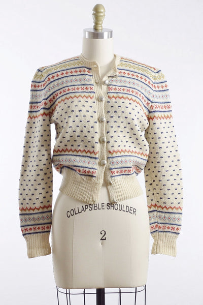 Vintage 1950s Nordic Fair Isle Sweater Cardigan - Pickled Vintage