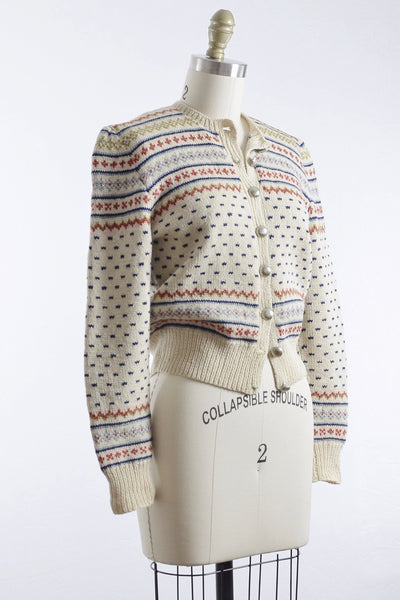 Vintage 1950s Nordic Fair Isle Sweater Cardigan - Pickled Vintage