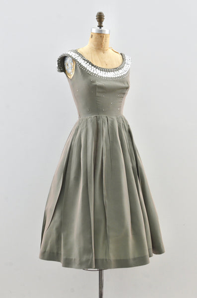 50's Rhinestone Studded Dress / xs