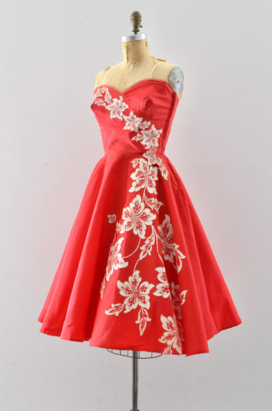 50's Red Strapless Dress / XS S