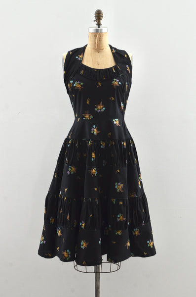 50's Floral Ruffled Dress / S