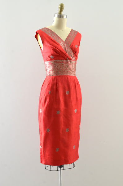 Vintage 50's Red Silk Dress Set