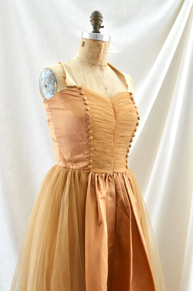 Sunset Orange Vintage 1950's Strapless Tulle Dress