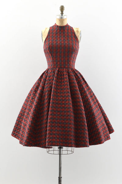 1950s Plaid Quilted Dress - Pickled Vintage