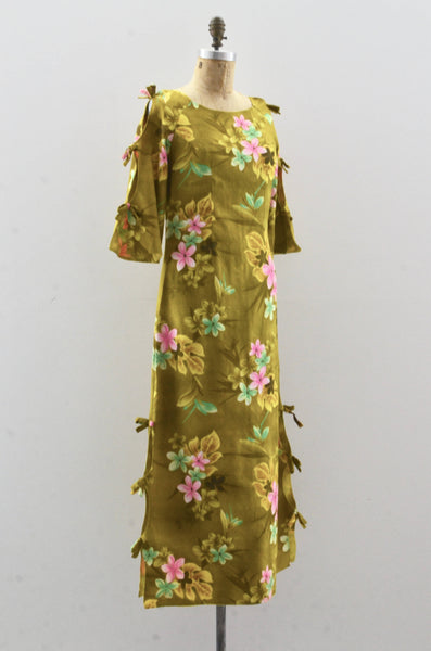 Gold Barkcloth Hawaiian Dress