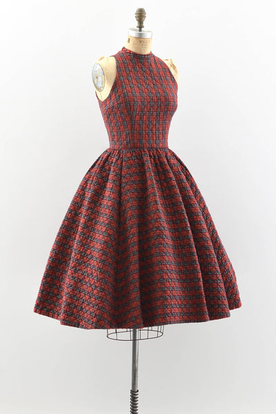 1950s Plaid Quilted Dress - Pickled Vintage