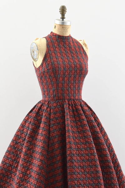 1950s Plaid Quilted Dress - Pickled Vintage