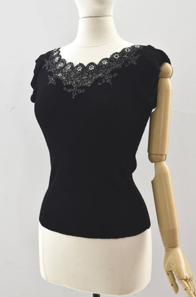 40's Black Beaded Blouse