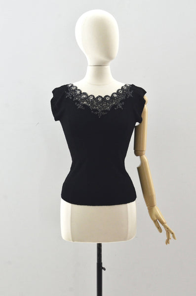 40's Black Beaded Blouse