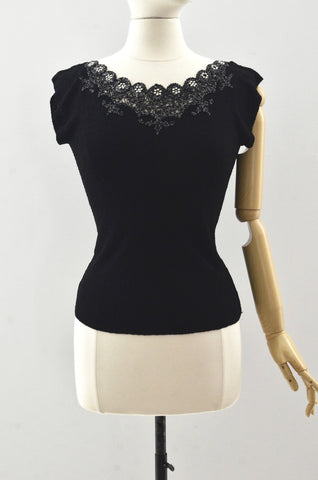 40's Black Beaded Blouse