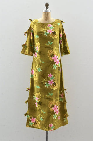 Gold Barkcloth Hawaiian Dress