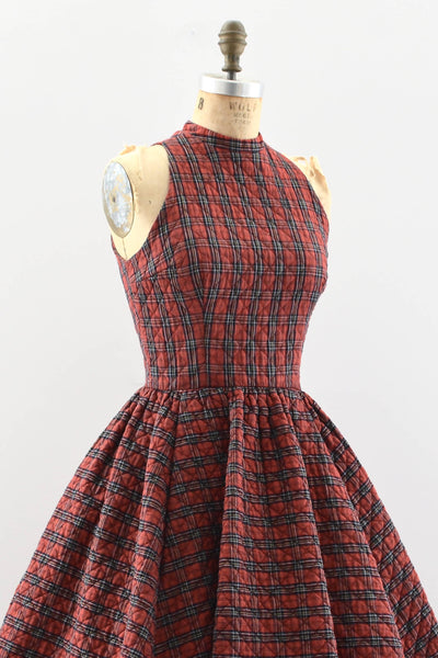 1950s Plaid Quilted Dress - Pickled Vintage