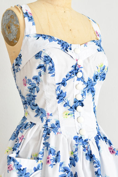 Blue Floral  Sundress - Pickled Vintage