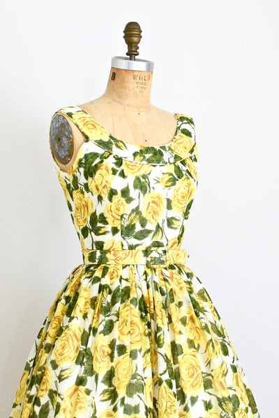 1950s Yellow Rose Dress - Pickled Vintage