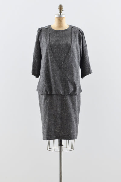 1980s Salt & Pepper Dress - Pickled Vintage