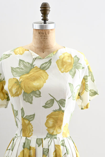 1960s Yellow Floral Print Dress - Pickled Vintage