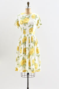 1960s Yellow Floral Print Dress - Pickled Vintage