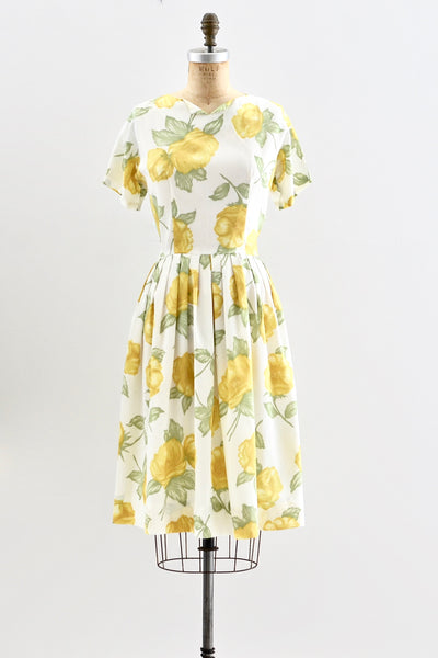 1960s Yellow Floral Print Dress - Pickled Vintage