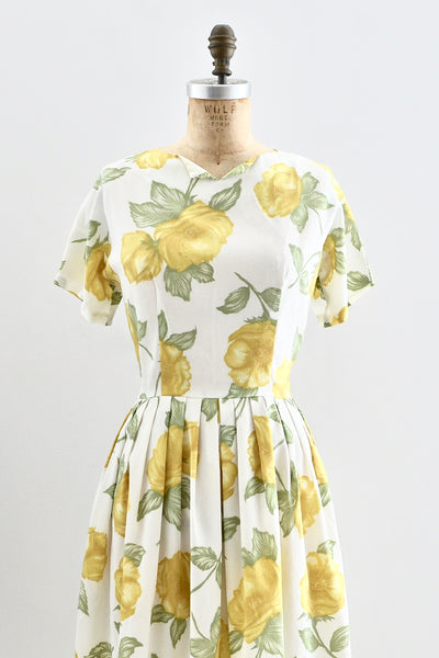 1960s Yellow Floral Print Dress - Pickled Vintage