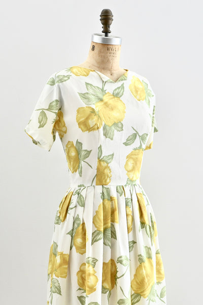 1960s Yellow Floral Print Dress - Pickled Vintage