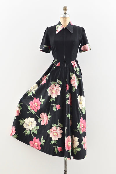 1940s Cabbage Rose Print Dress - Pickled Vintage