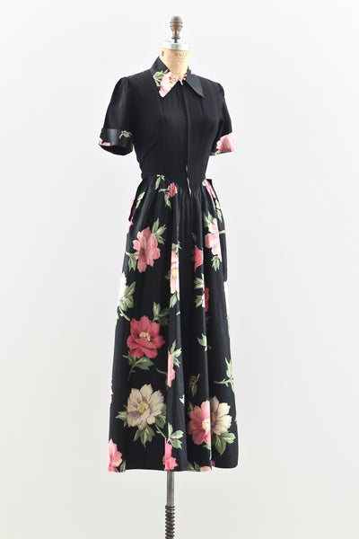 1940s Cabbage Rose Print Dress - Pickled Vintage