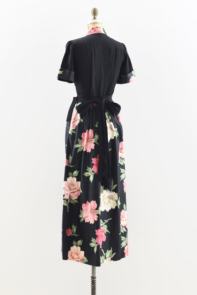 1940s Cabbage Rose Print Dress - Pickled Vintage