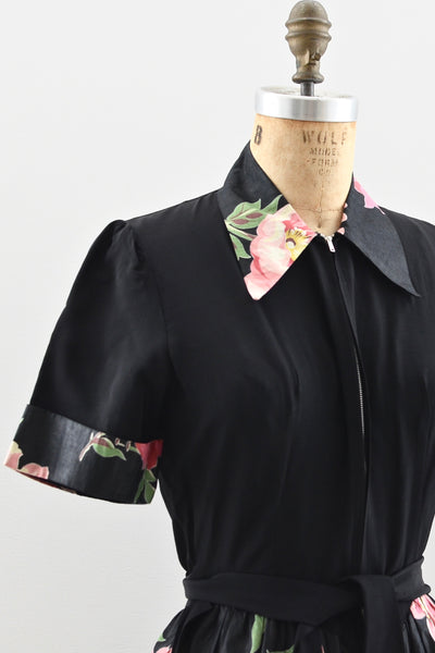 1940s Cabbage Rose Print Dress - Pickled Vintage