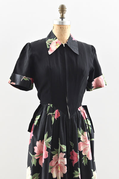 1940s Cabbage Rose Print Dress - Pickled Vintage