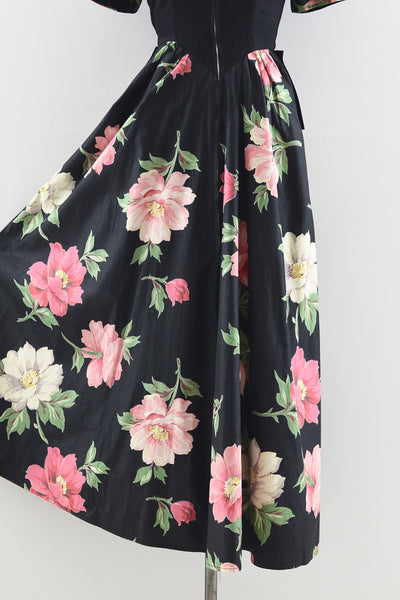 1940s Cabbage Rose Print Dress - Pickled Vintage
