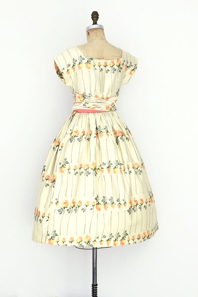 Long Stem Orange Rose Dress - Pickled Vintage