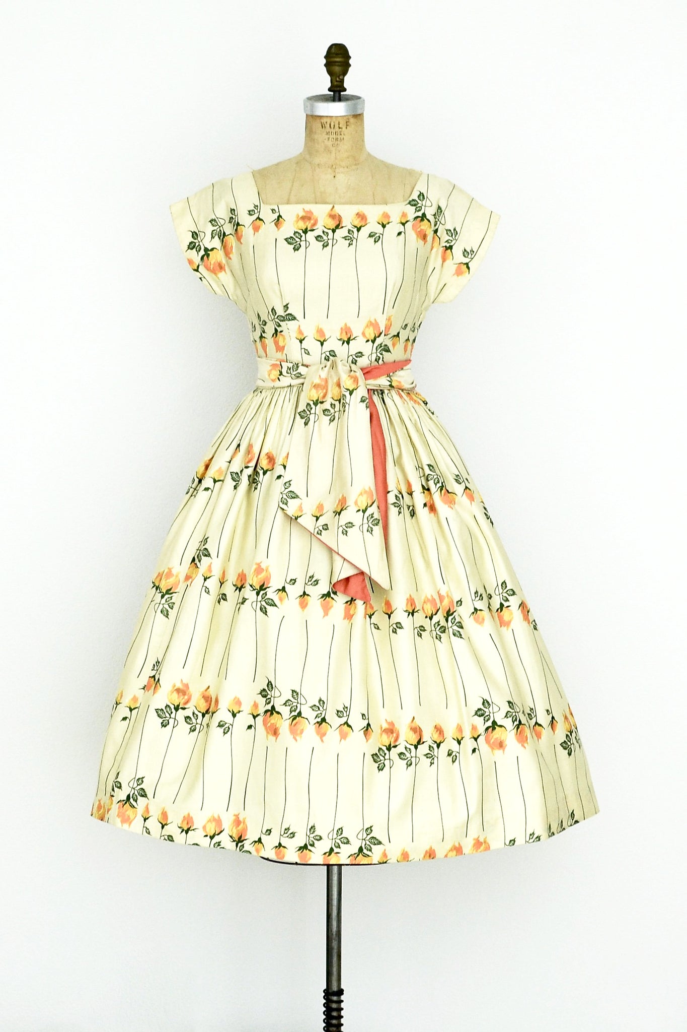 Long Stem Orange Rose Dress - Pickled Vintage