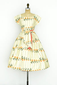 Long Stem Orange Rose Dress - Pickled Vintage