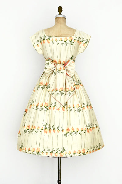 Long Stem Orange Rose Dress - Pickled Vintage
