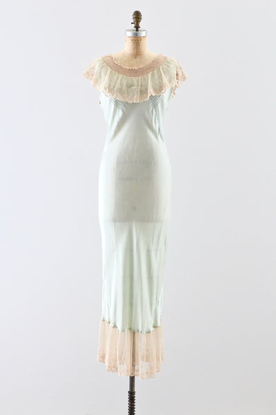 1930s Pistachio Silk Nightgown - Pickled Vintage
