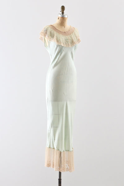 1930s Pistachio Silk Nightgown - Pickled Vintage