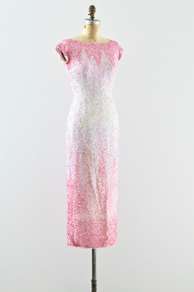 1950s Heavily Beaded Gradient Pink Dress Pickled Vintage 1950s Heavily Beaded Gradient Pink Dress Pickled Vintage