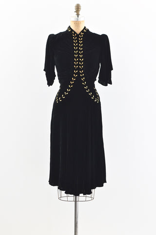 1930s Gold Leaf Studded Dress - Pickled Vintage