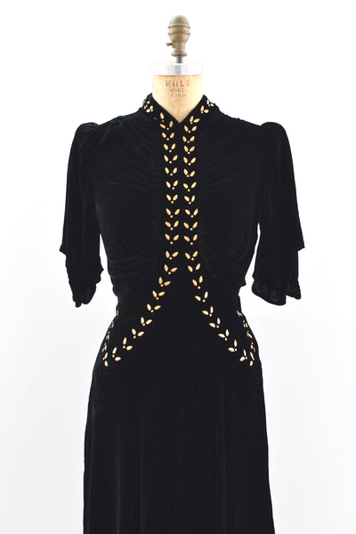 1930s Gold Leaf Studded Dress - Pickled Vintage