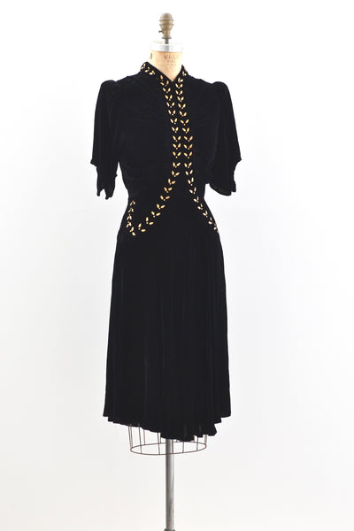 1930s Gold Leaf Studded Dress - Pickled Vintage
