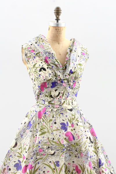 1950s Garden Floral Print Dress - Pickled Vintage